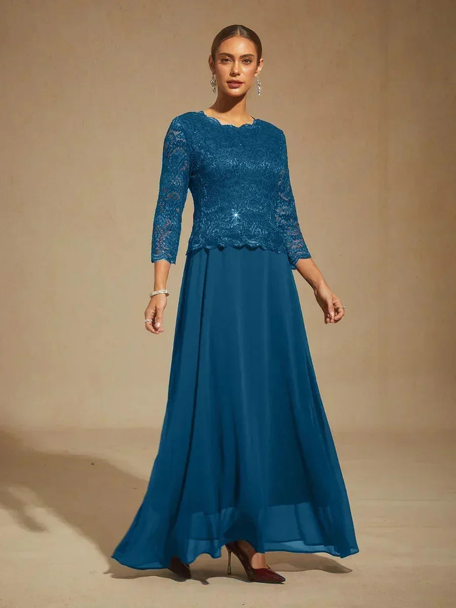 Elegantes bodenlanges Kleid aus Spitze und Chiffon