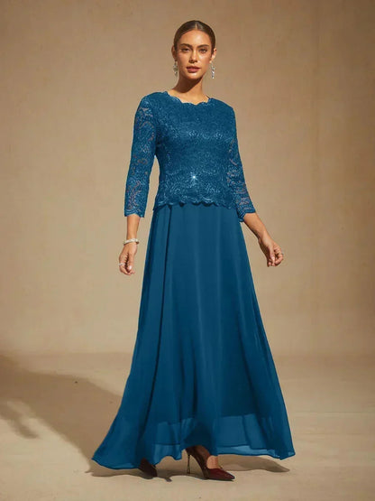 Elegantes bodenlanges Kleid aus Spitze und Chiffon