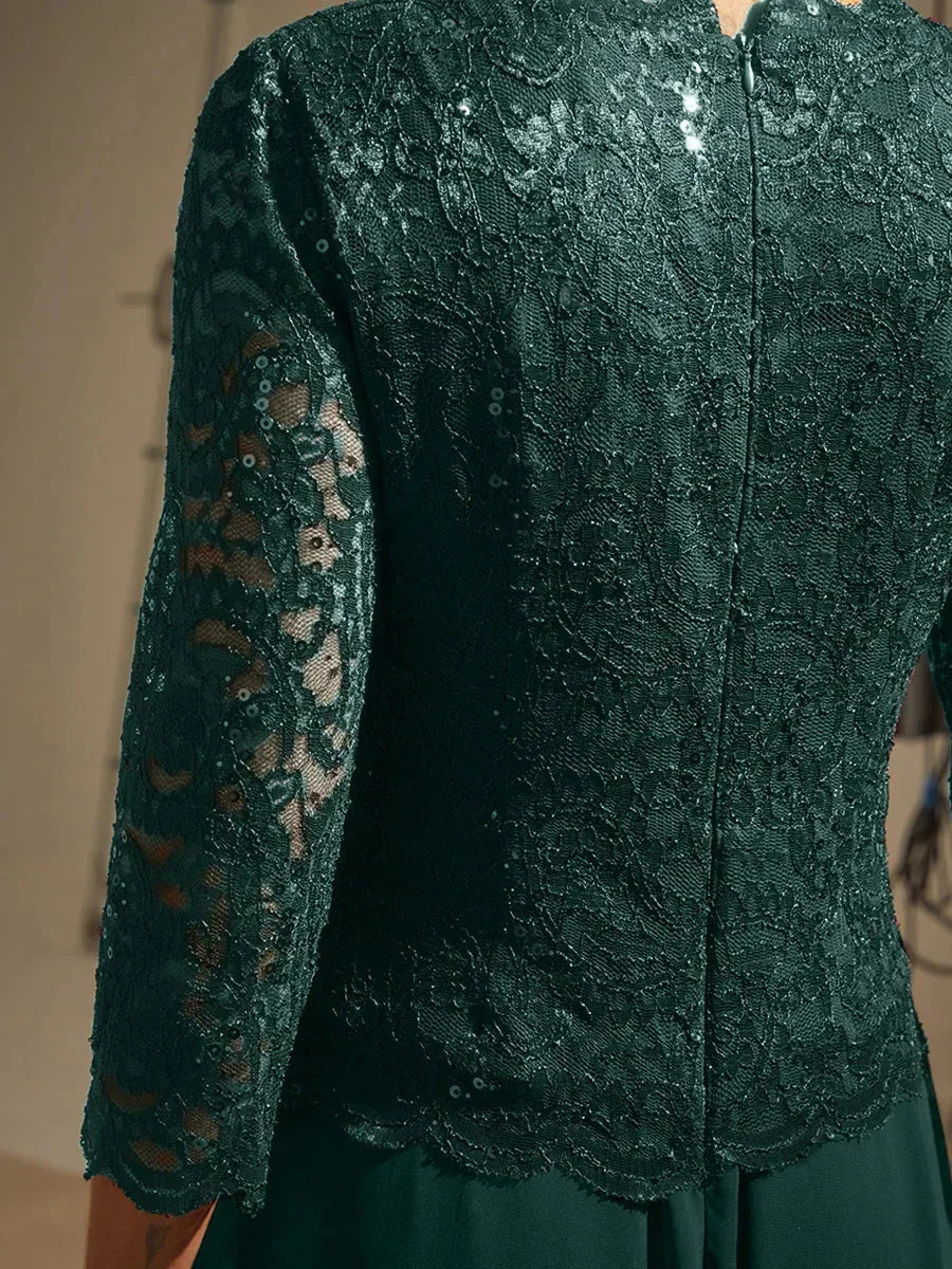 Elegantes bodenlanges Kleid aus Spitze und Chiffon