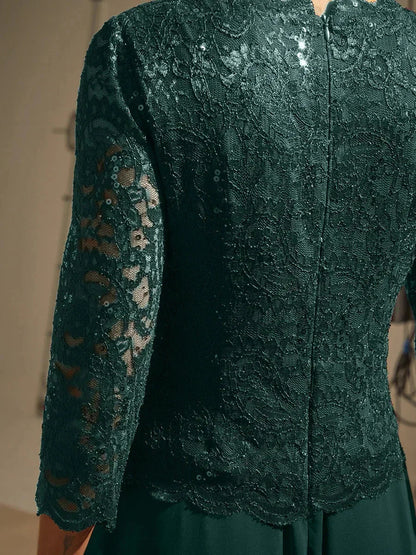 Elegantes bodenlanges Kleid aus Spitze und Chiffon