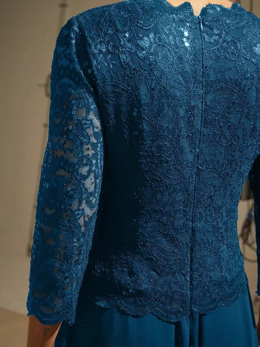 Elegantes bodenlanges Kleid aus Spitze und Chiffon