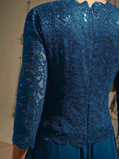 Elegantes bodenlanges Kleid aus Spitze und Chiffon