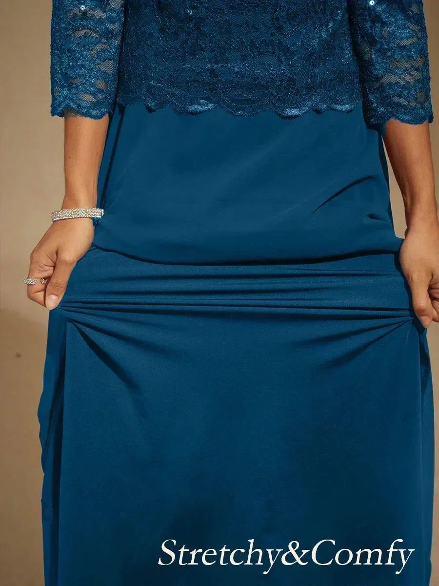 Elegantes bodenlanges Kleid aus Spitze und Chiffon