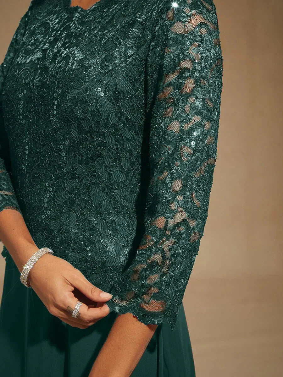 Elegantes bodenlanges Kleid aus Spitze und Chiffon