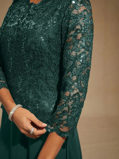 Elegantes bodenlanges Kleid aus Spitze und Chiffon