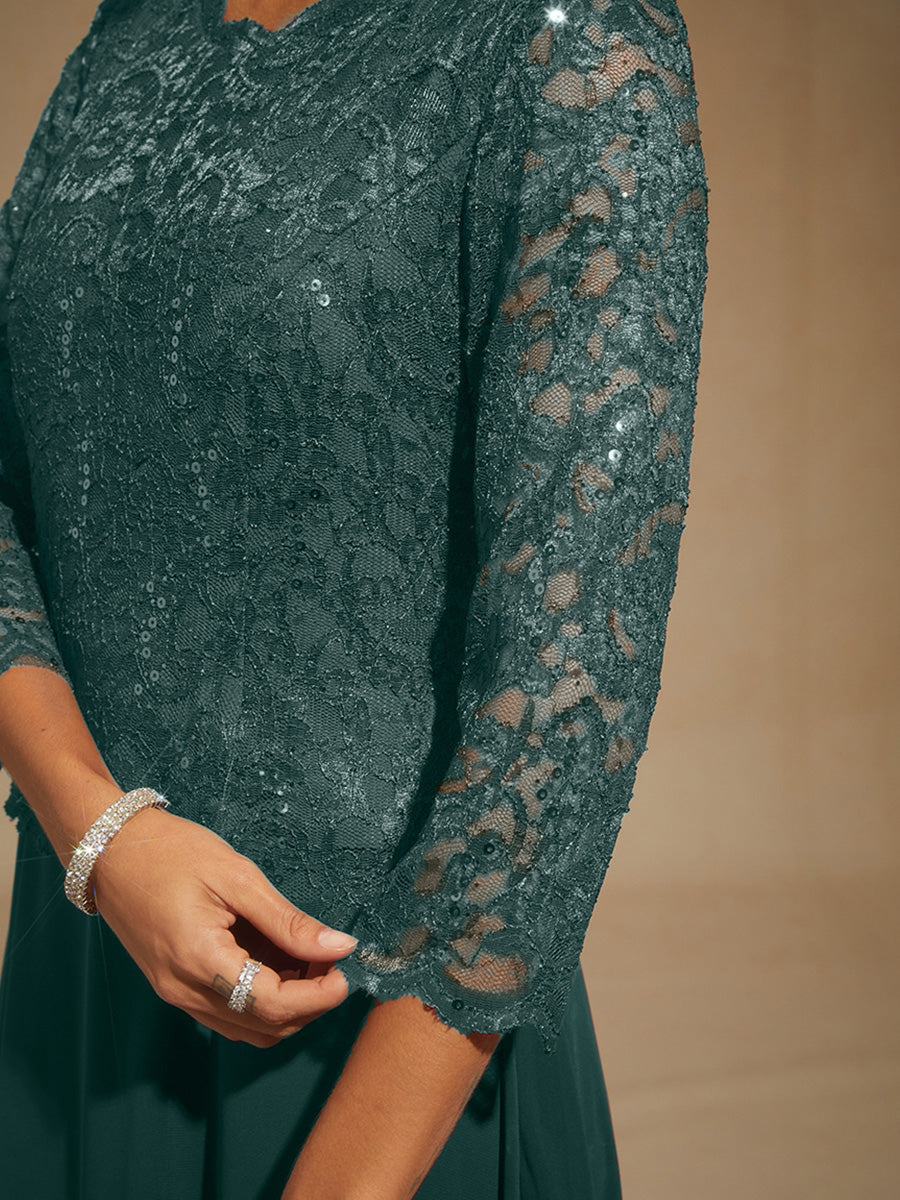 Elegant Lace and Chiffon Floor-Length Dress