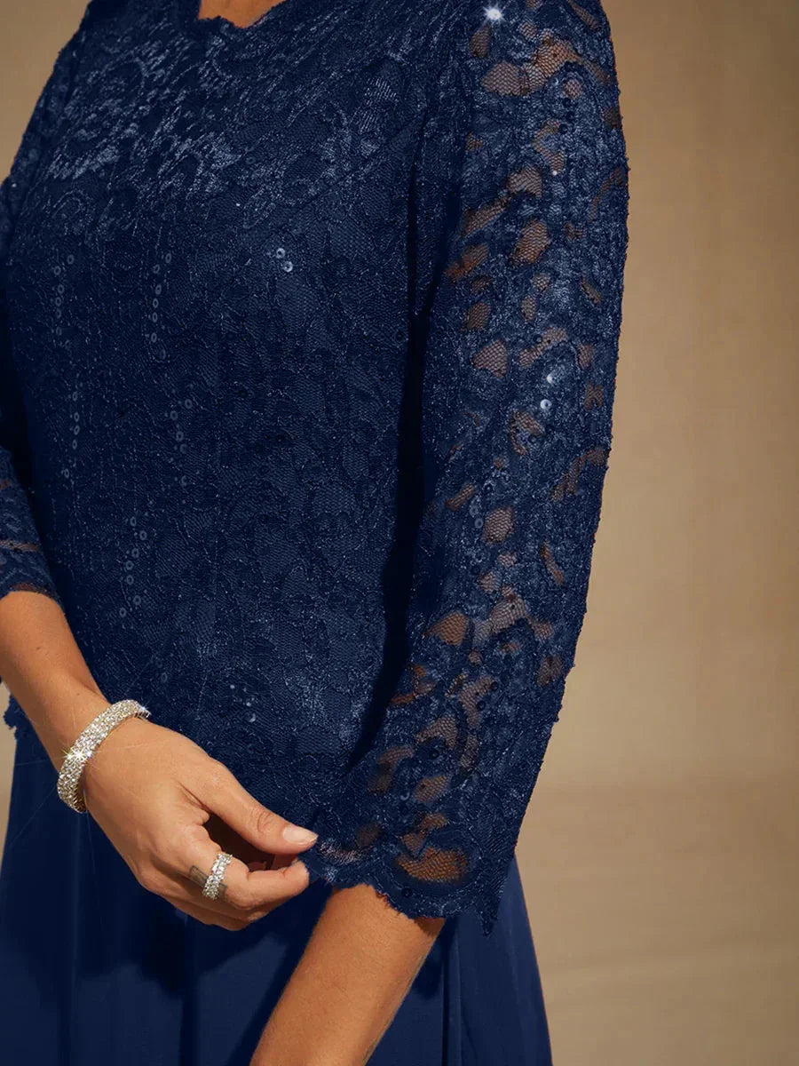 Elegant Lace and Chiffon Floor-Length Dress