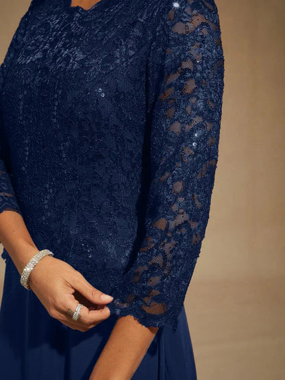Elegant Lace and Chiffon Floor-Length Dress