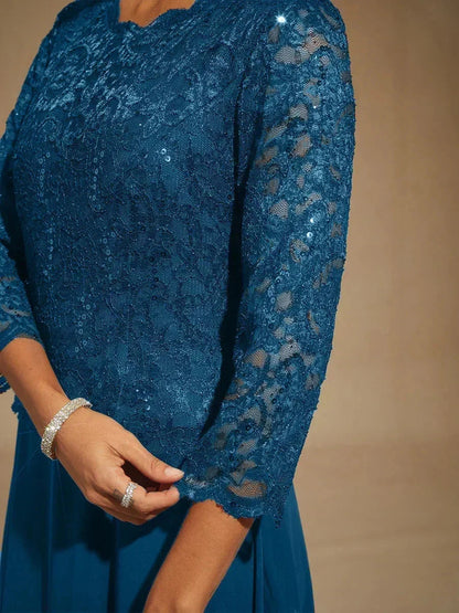 Elegantes bodenlanges Kleid aus Spitze und Chiffon