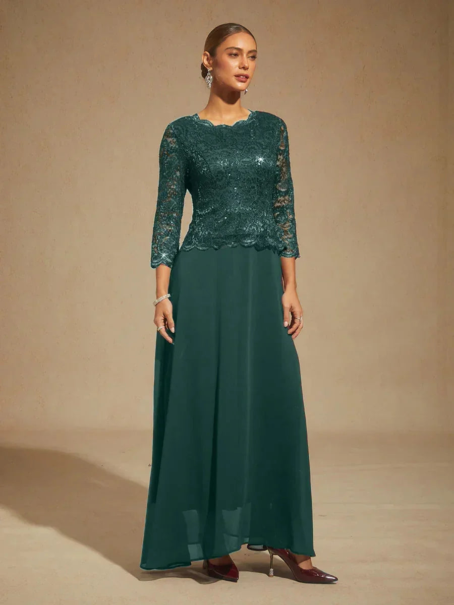 Elegantes bodenlanges Kleid aus Spitze und Chiffon