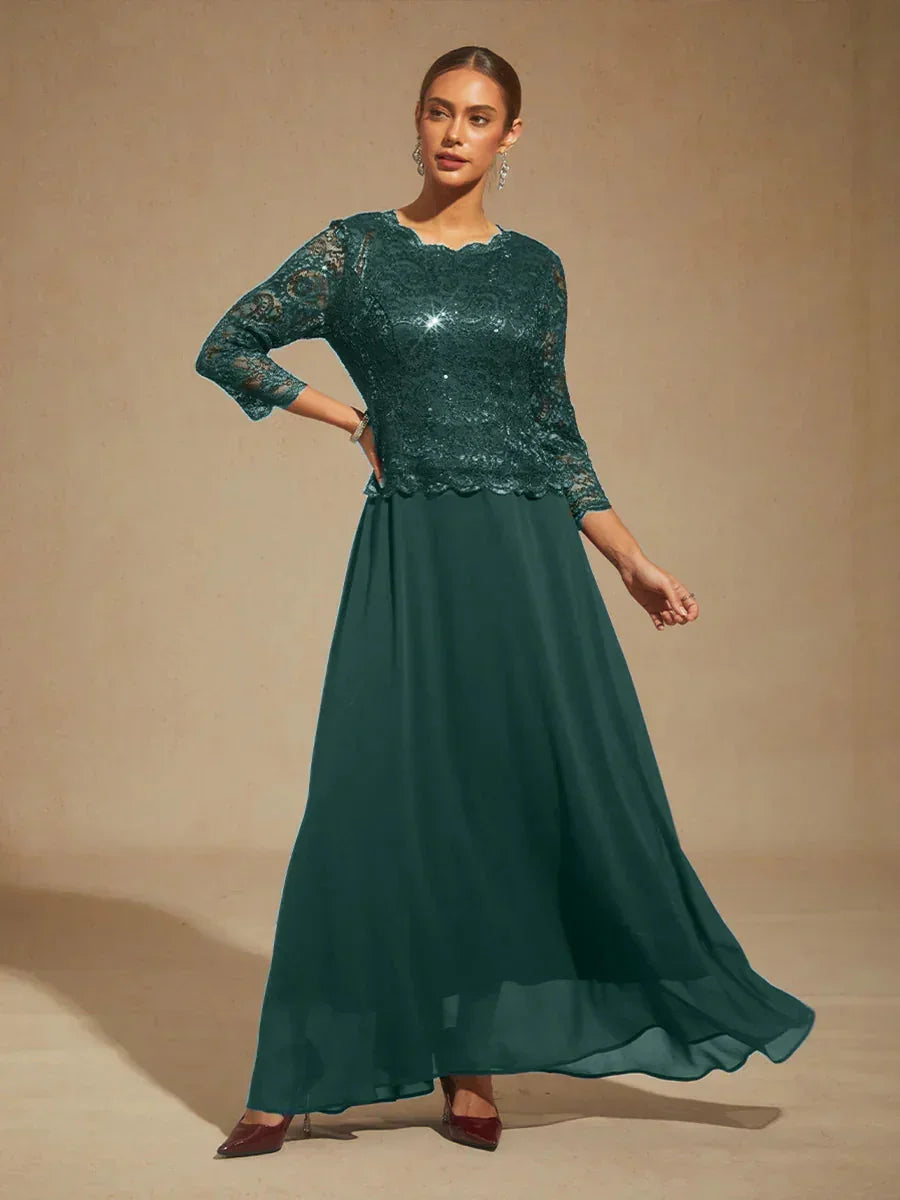 Elegantes bodenlanges Kleid aus Spitze und Chiffon