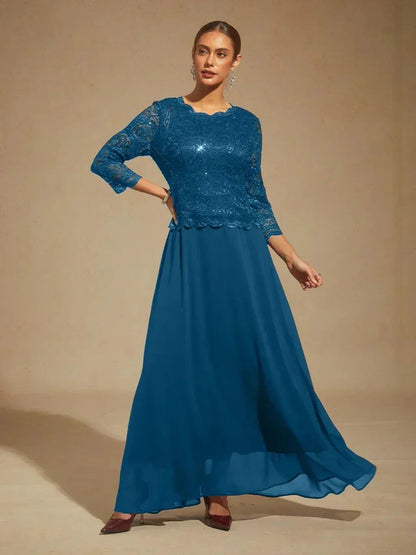 Elegantes bodenlanges Kleid aus Spitze und Chiffon