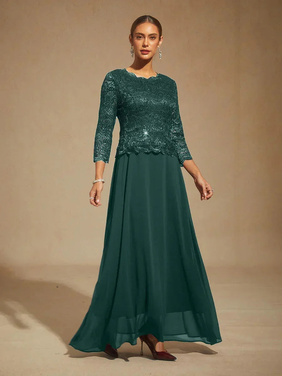 Elegantes bodenlanges Kleid aus Spitze und Chiffon