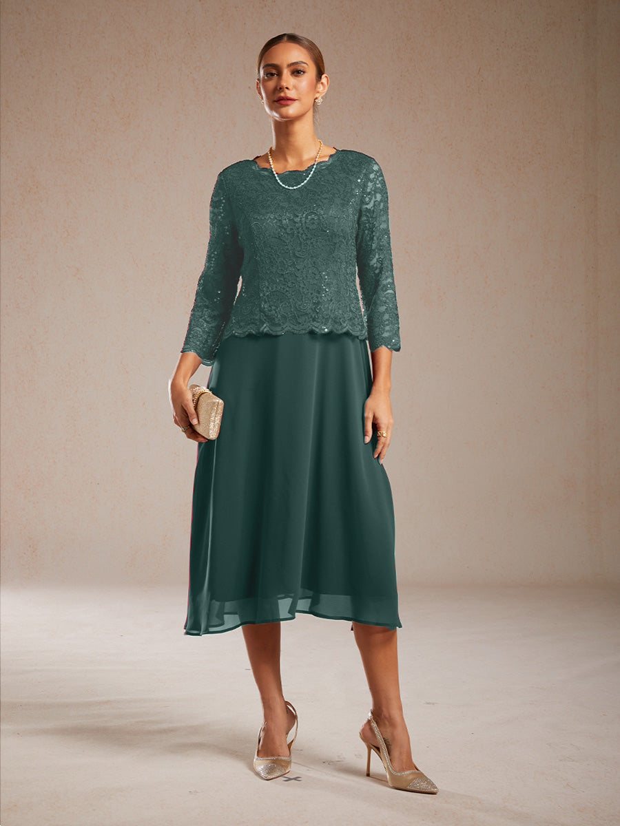 Elegant Lace and Chiffon Tea-Length Dress