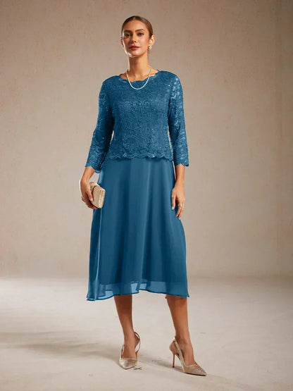 Robe élégante en dentelle et mousseline de soie, longueur thé