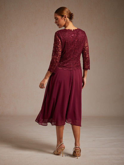 Elegant Lace and Chiffon Tea-Length Dress
