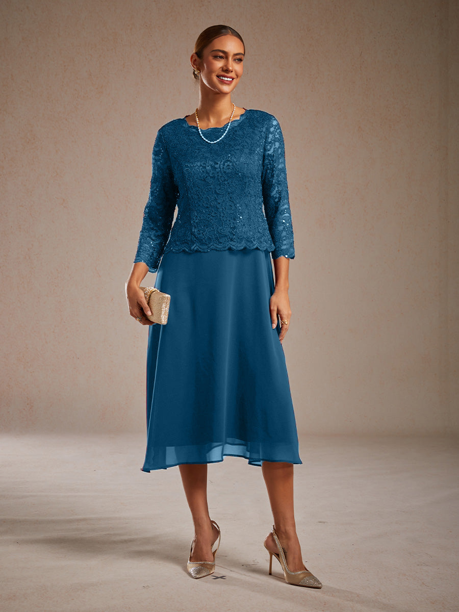 Elegant Lace and Chiffon Tea-Length Dress