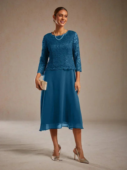 Robe élégante en dentelle et mousseline de soie, longueur thé