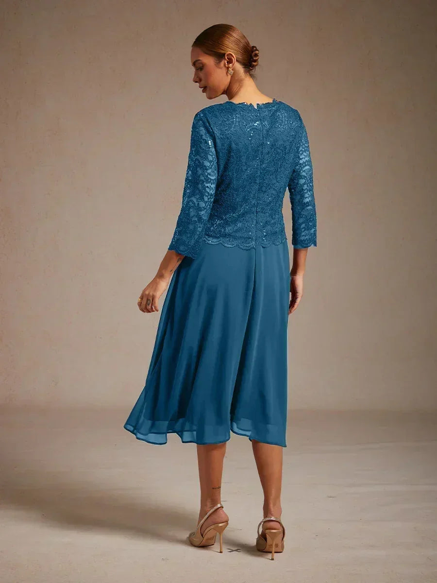 Robe élégante en dentelle et mousseline de soie, longueur thé