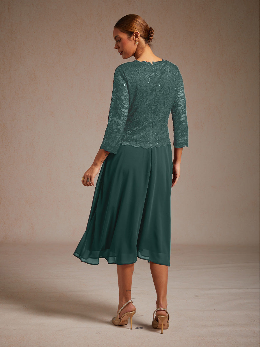 Elegant Lace and Chiffon Tea-Length Dress