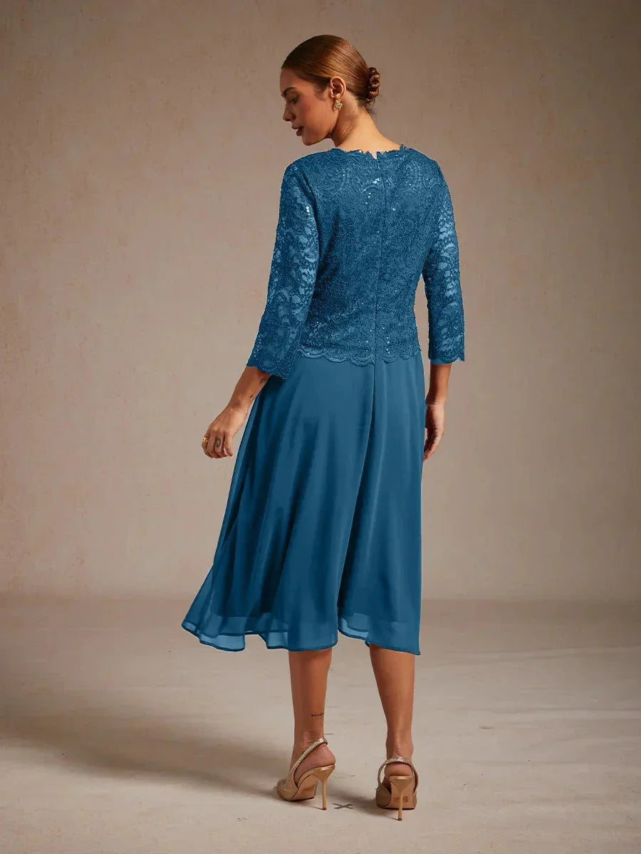 Elegant Lace and Chiffon Tea-Length Dress