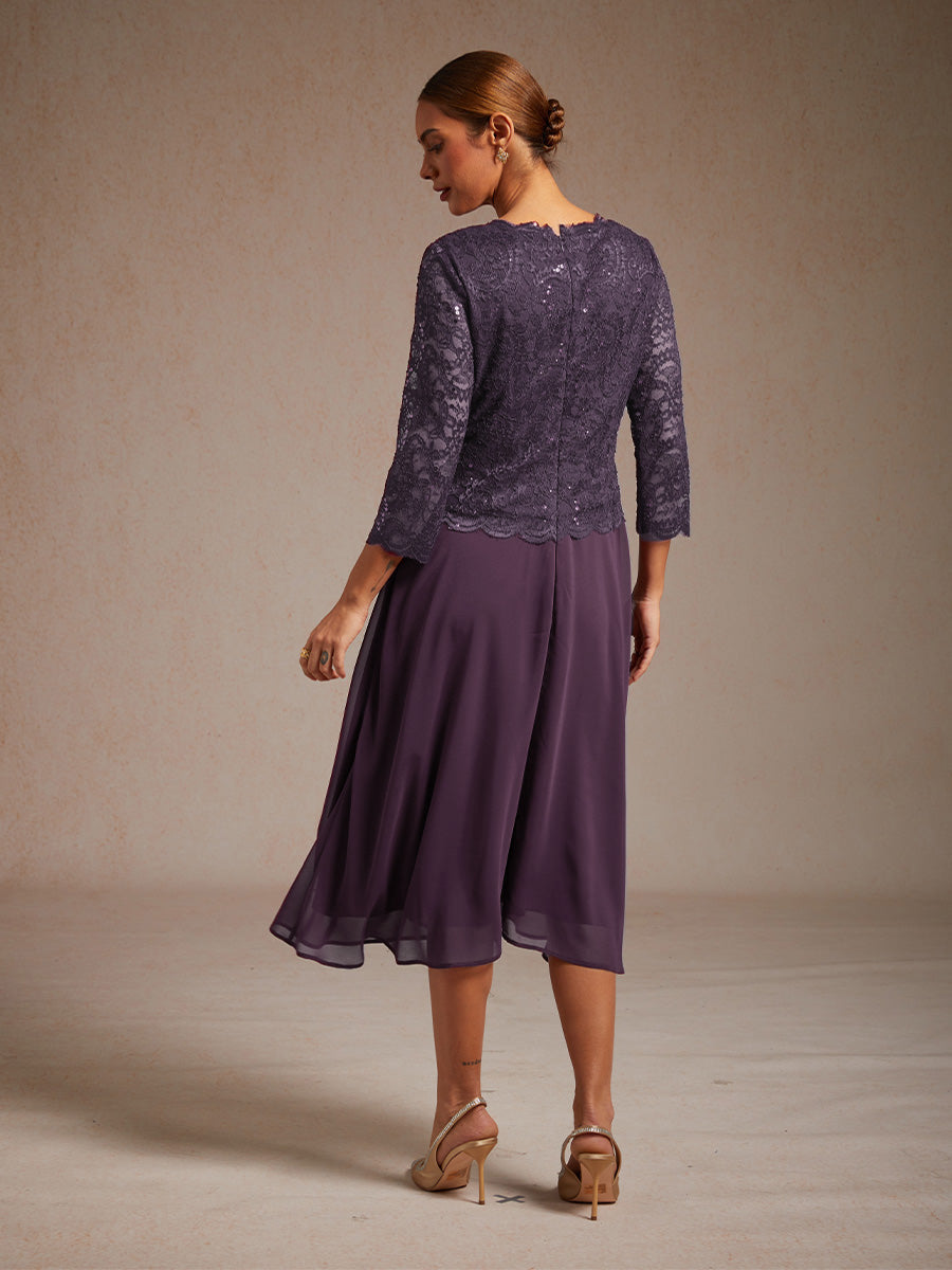 Elegant Lace and Chiffon Tea-Length Dress