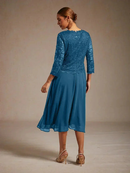 Elegant Lace and Chiffon Tea-Length Dress