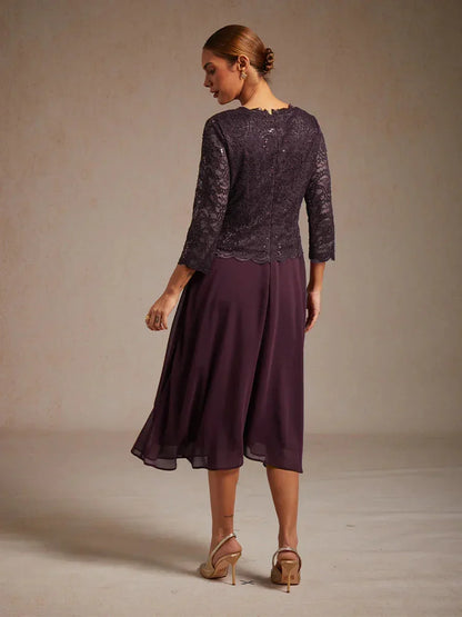 Elegant Lace and Chiffon Tea-Length Dress