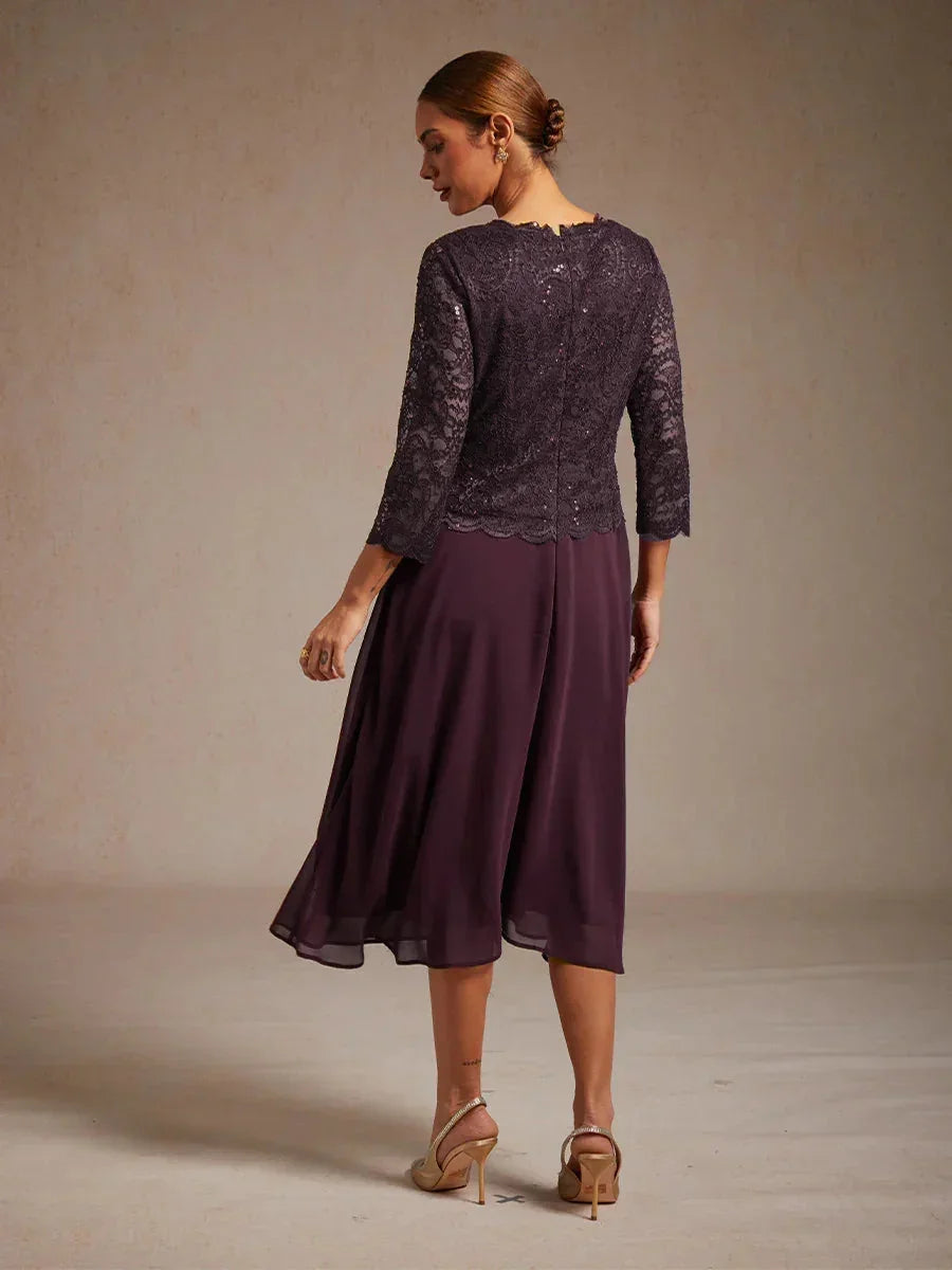 Elegant Lace and Chiffon Tea-Length Dress