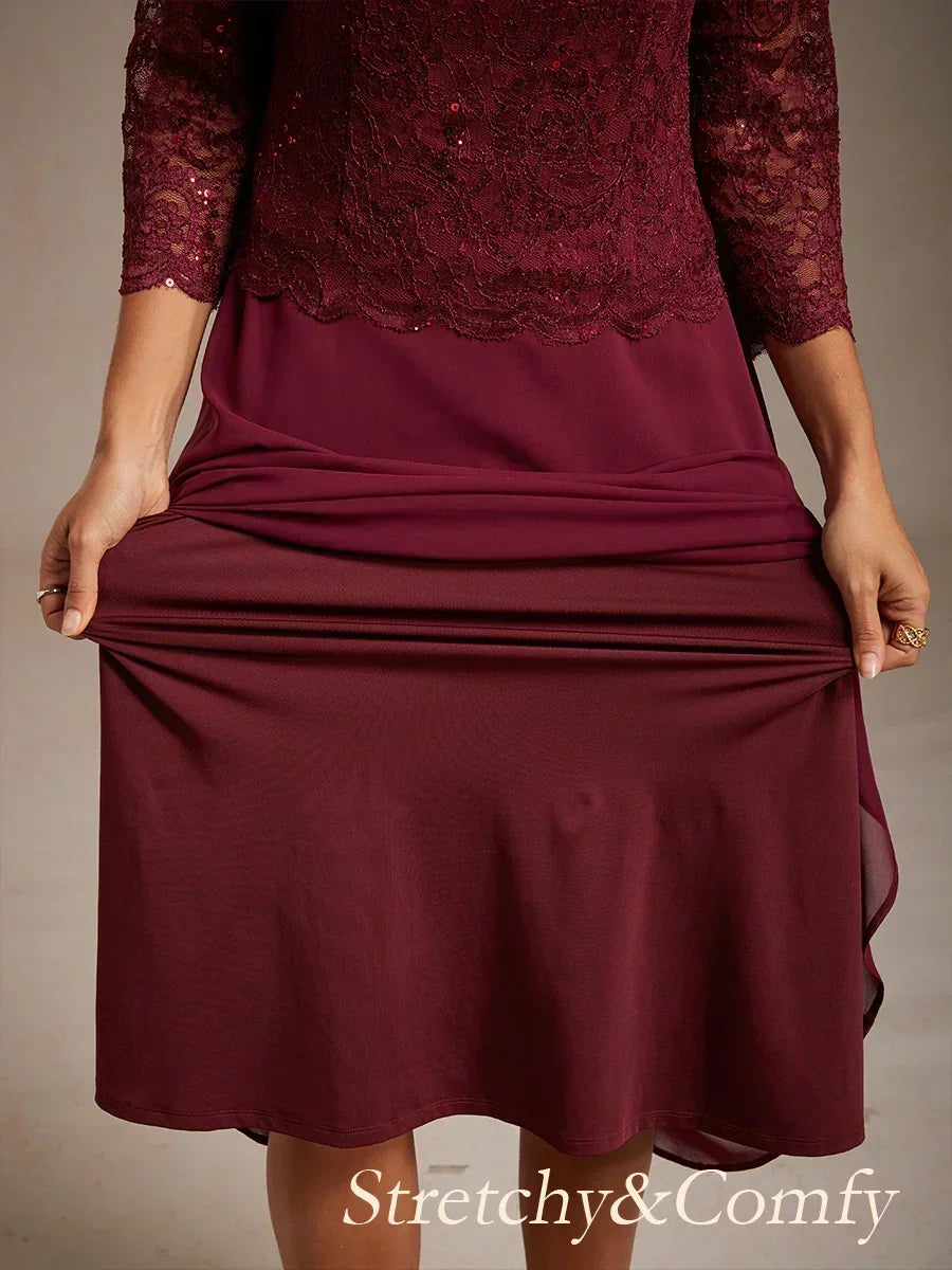 Robe élégante en dentelle et mousseline de soie, longueur thé