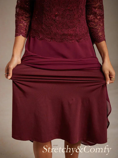 Robe élégante en dentelle et mousseline de soie, longueur thé