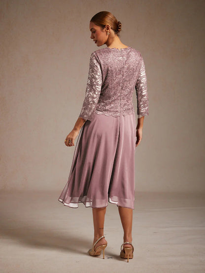 Robe élégante en dentelle et mousseline de soie, longueur thé