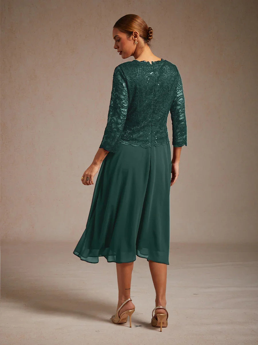Robe élégante en dentelle et mousseline de soie, longueur thé