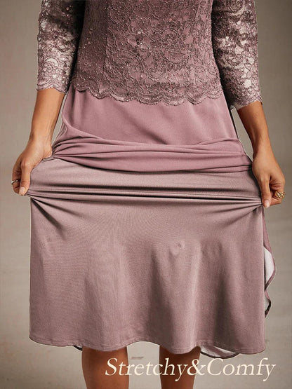 Elegant Lace and Chiffon Tea-Length Dress