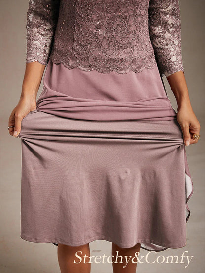 Robe élégante en dentelle et mousseline de soie, longueur thé