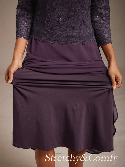 Elegant Lace and Chiffon Tea-Length Dress