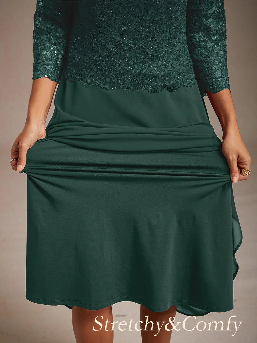 Robe élégante en dentelle et mousseline de soie, longueur thé