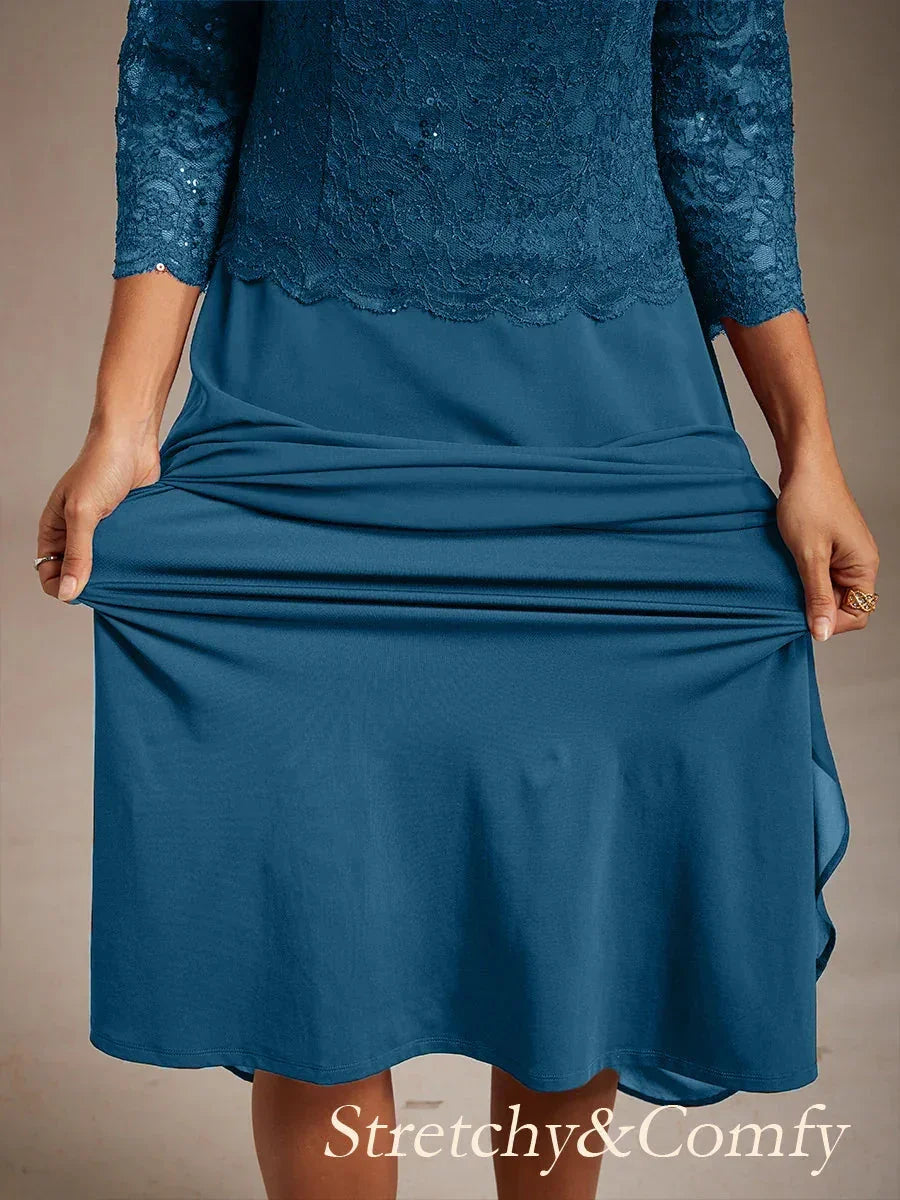 Elegant Lace and Chiffon Tea-Length Dress