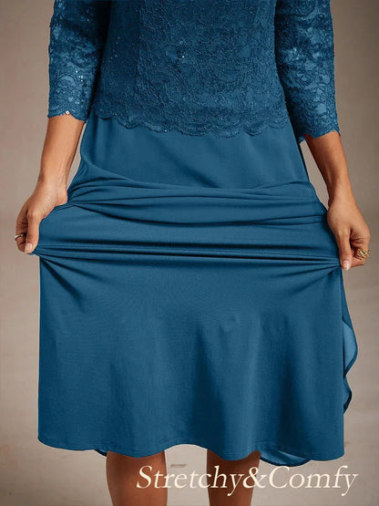 Elegant Lace and Chiffon Tea-Length Dress
