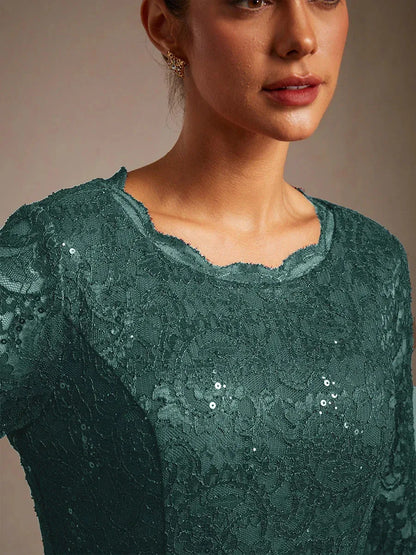 Elegant Lace and Chiffon Tea-Length Dress