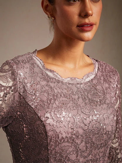 Robe élégante en dentelle et mousseline de soie, longueur thé