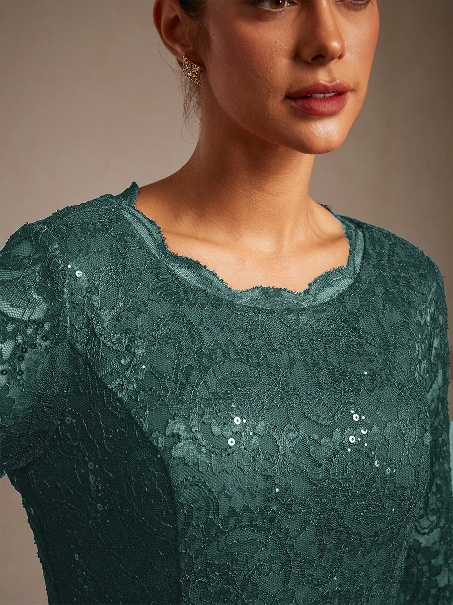 Robe élégante en dentelle et mousseline de soie, longueur thé
