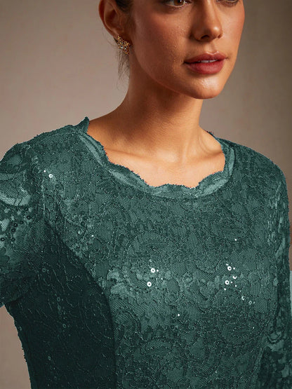 Robe élégante en dentelle et mousseline de soie, longueur thé