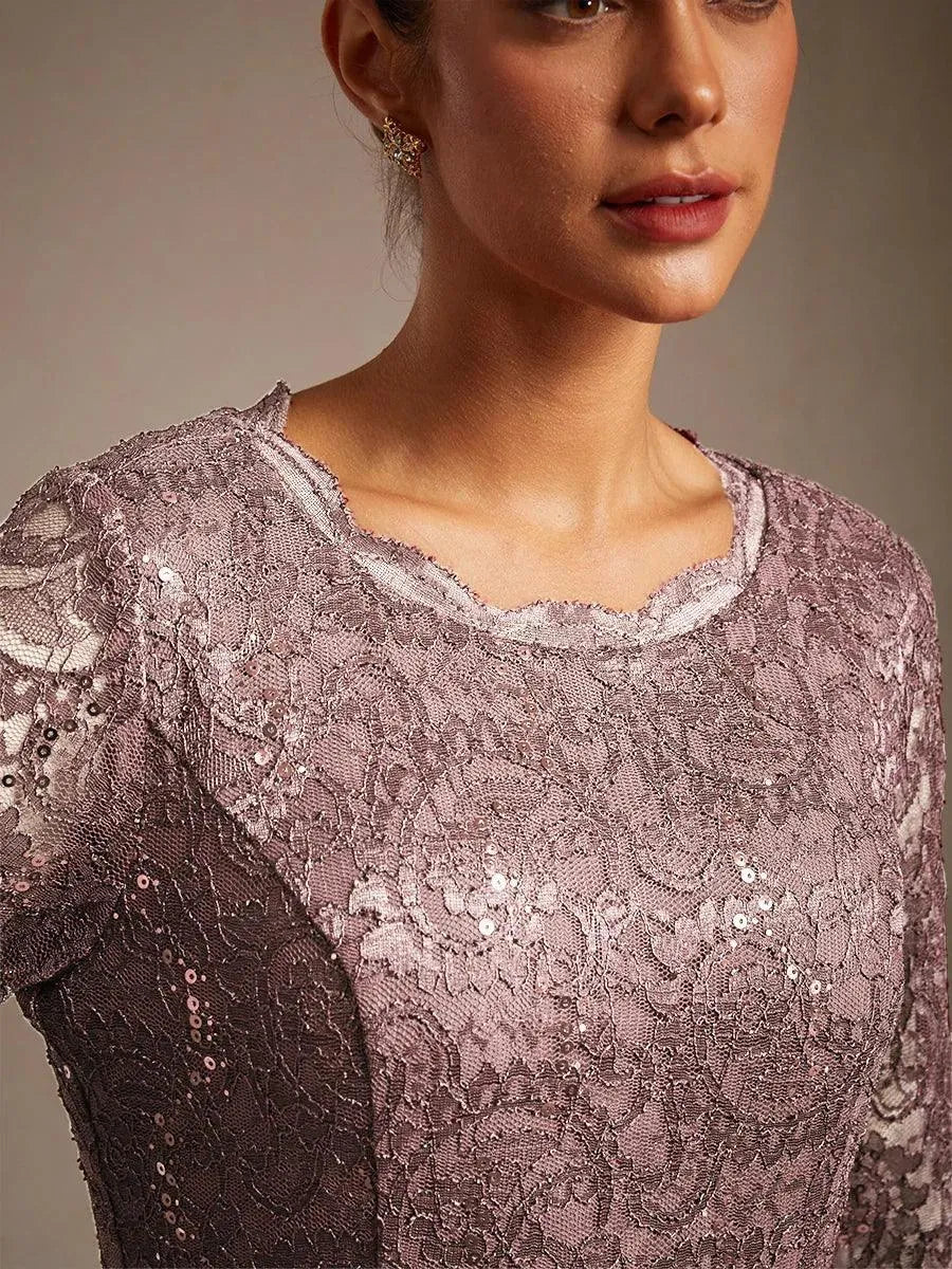 Elegant Lace and Chiffon Tea-Length Dress