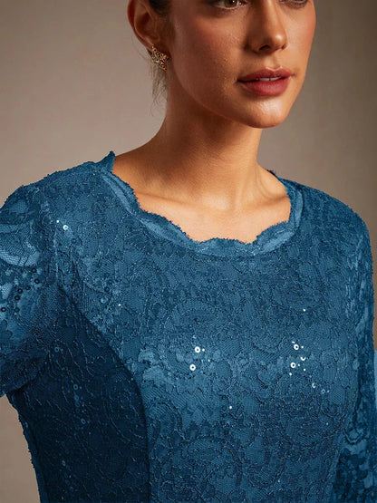 Elegant Lace and Chiffon Tea-Length Dress