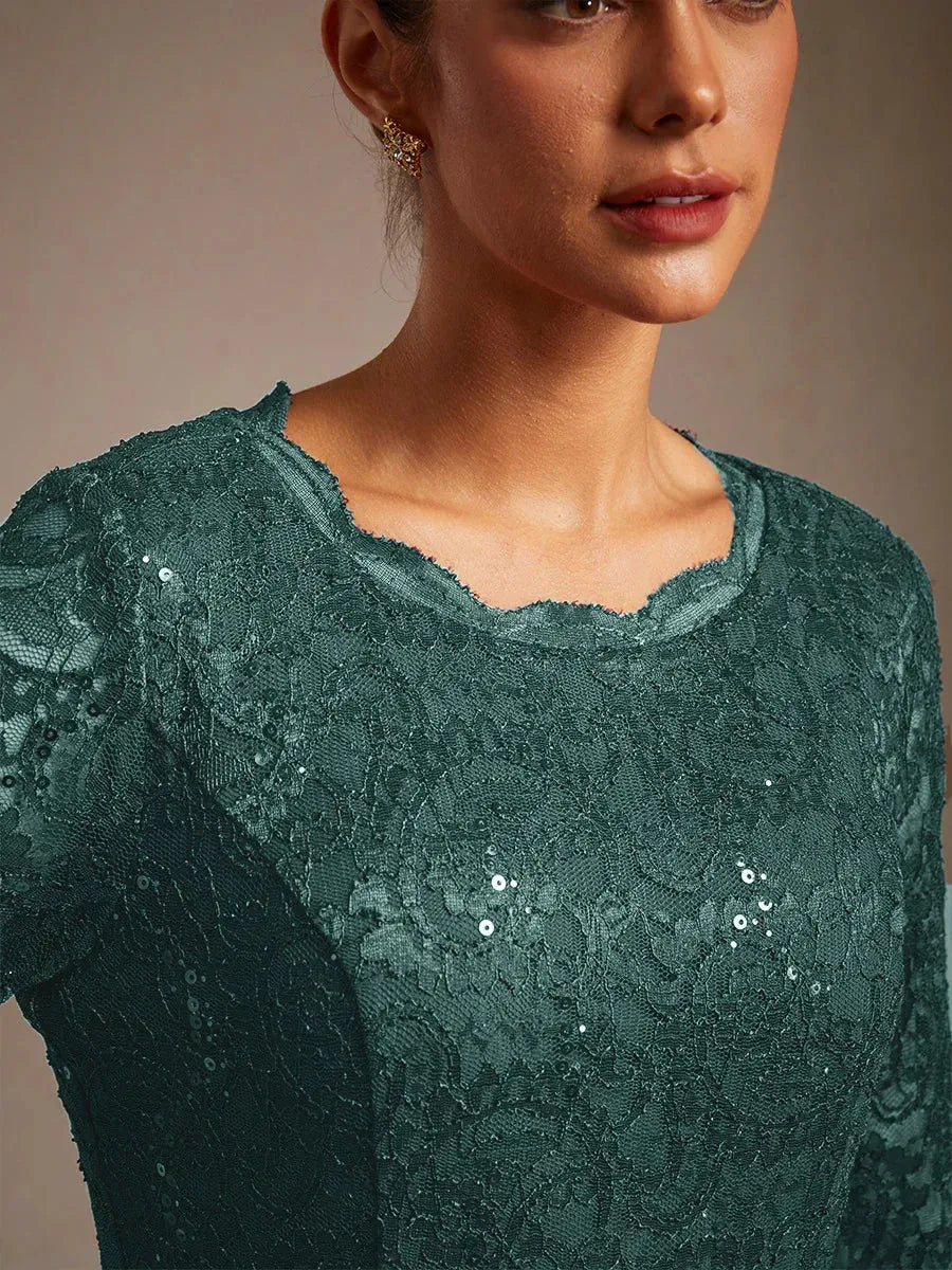 Elegant Lace and Chiffon Tea-Length Dress