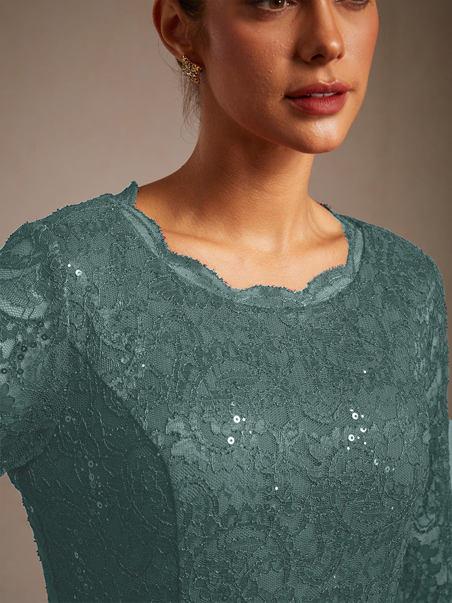 Elegant Lace and Chiffon Tea-Length Dress