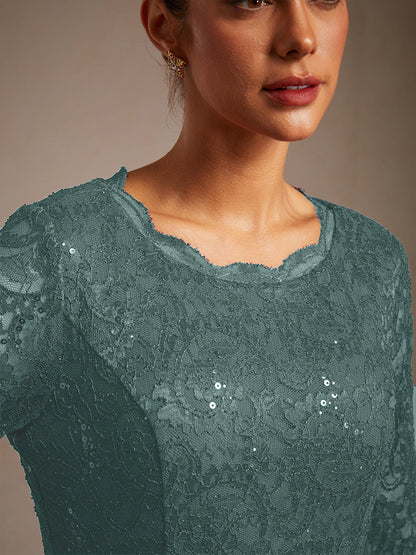 Elegant Lace and Chiffon Tea-Length Dress