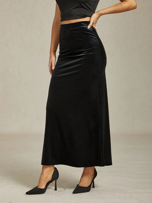 Elegant Long Velvet A-Line Skirt