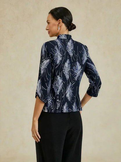 Elegant Mandarin Collar Sequin Twinset